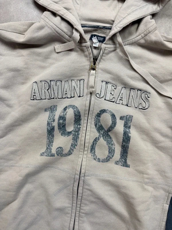 Armani Jeans Vintage Zip Hoodie 2008 Beige XL