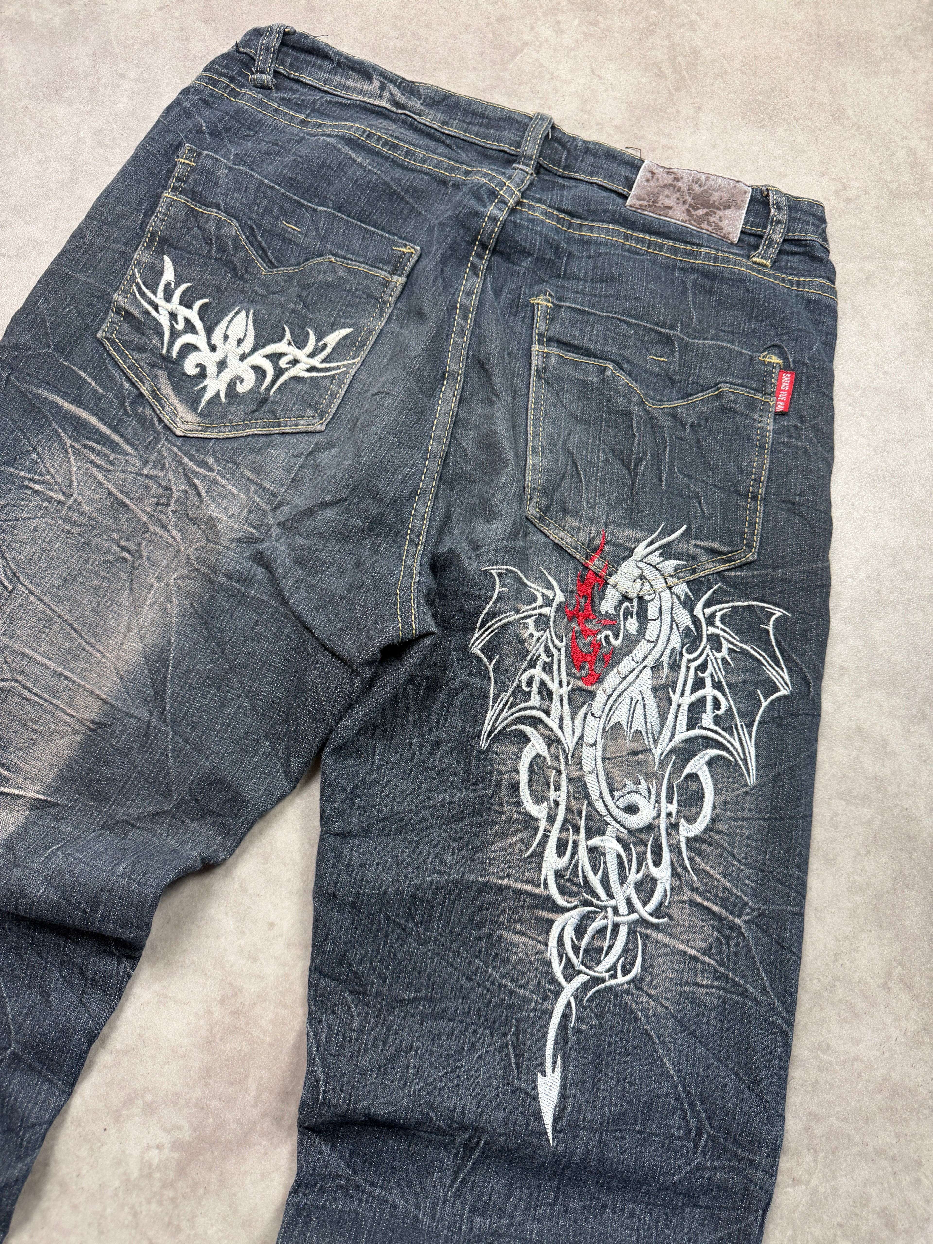 Sheg Yuehan Vintage Jeans 2005 Dragon Print Straight Herren L