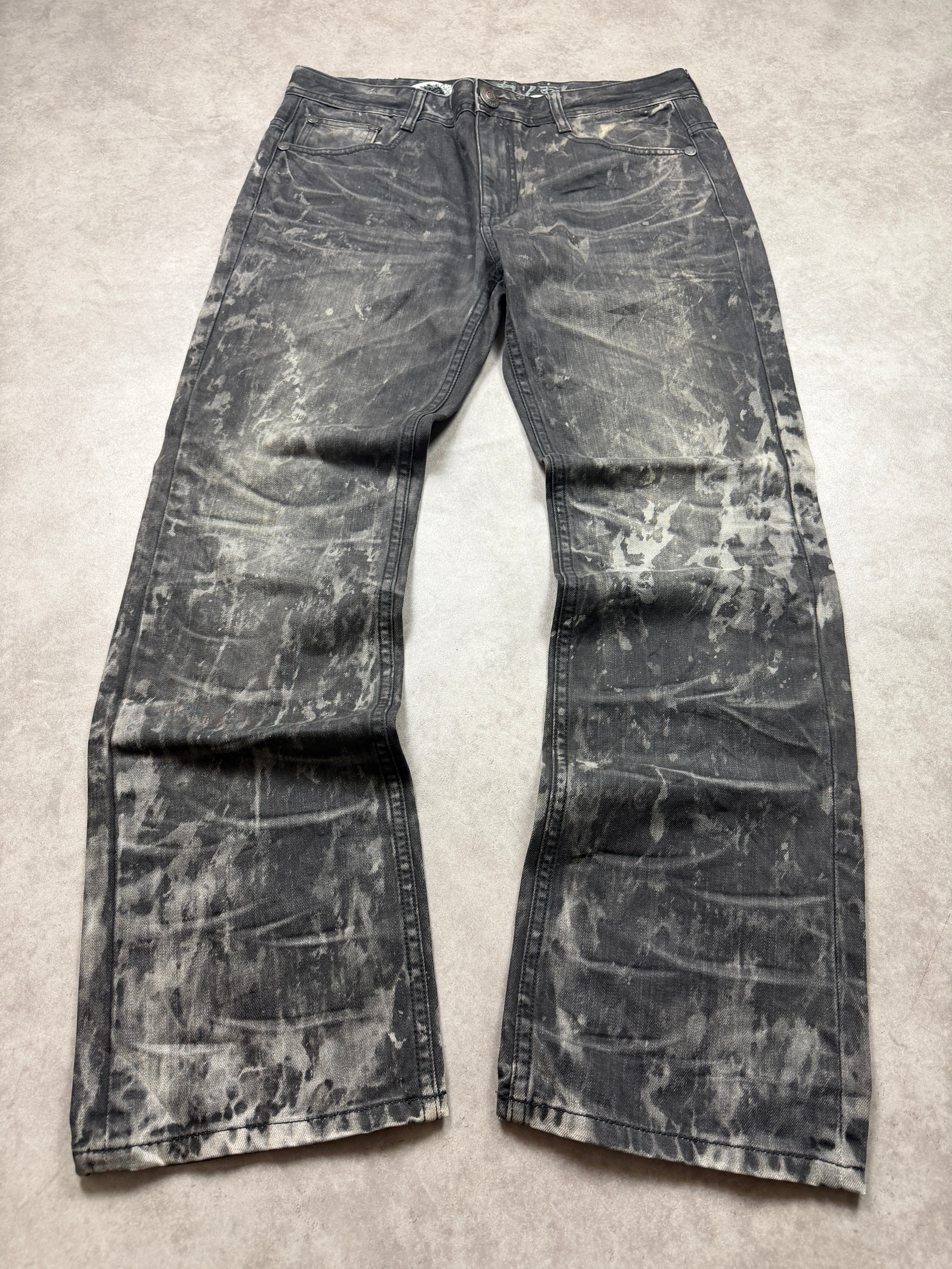 Big Train Vintage Jeans 2005 Black Washed Distressed Denim Straight Herren L