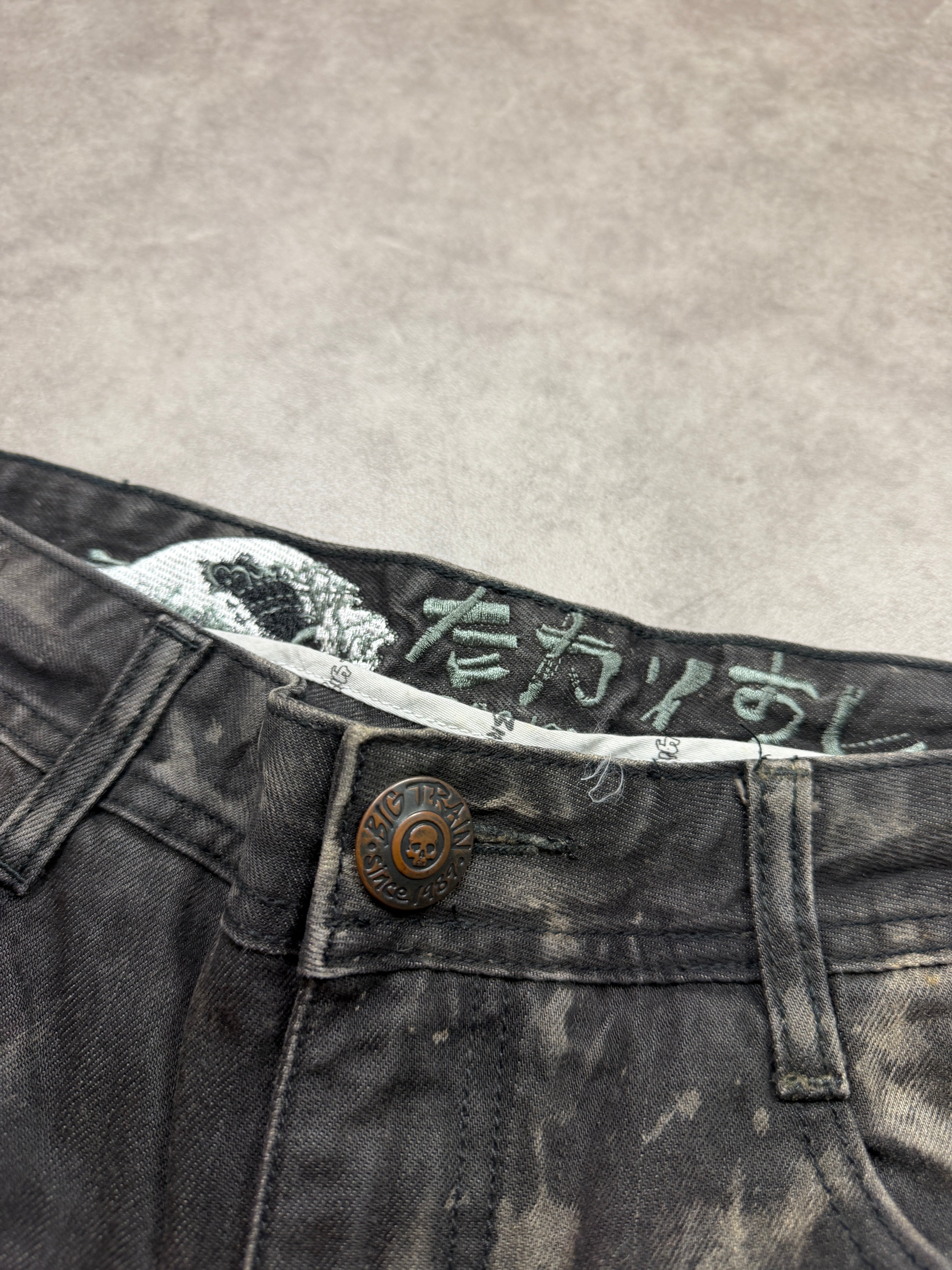 Big Train Vintage Jeans 2005 Black Washed Distressed Denim Straight Herren L