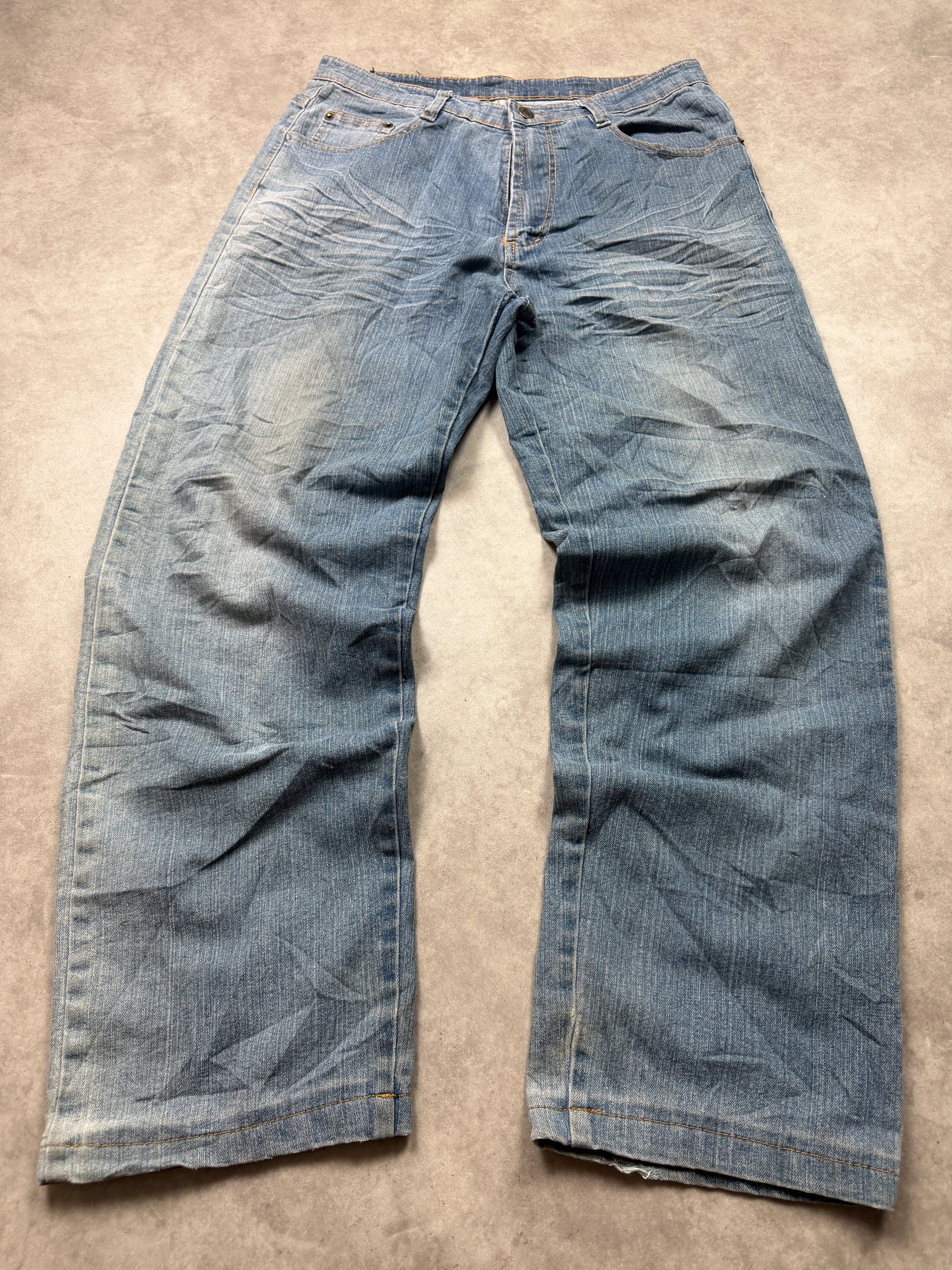 Her Vintage Jeans 2005 Blue Embroidery Backprint Denim Straight Herren M