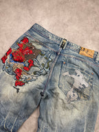 Big Train Vintage Jeans 2005 Blue Embroidery Dragon Backprint Denim Straight Herren L