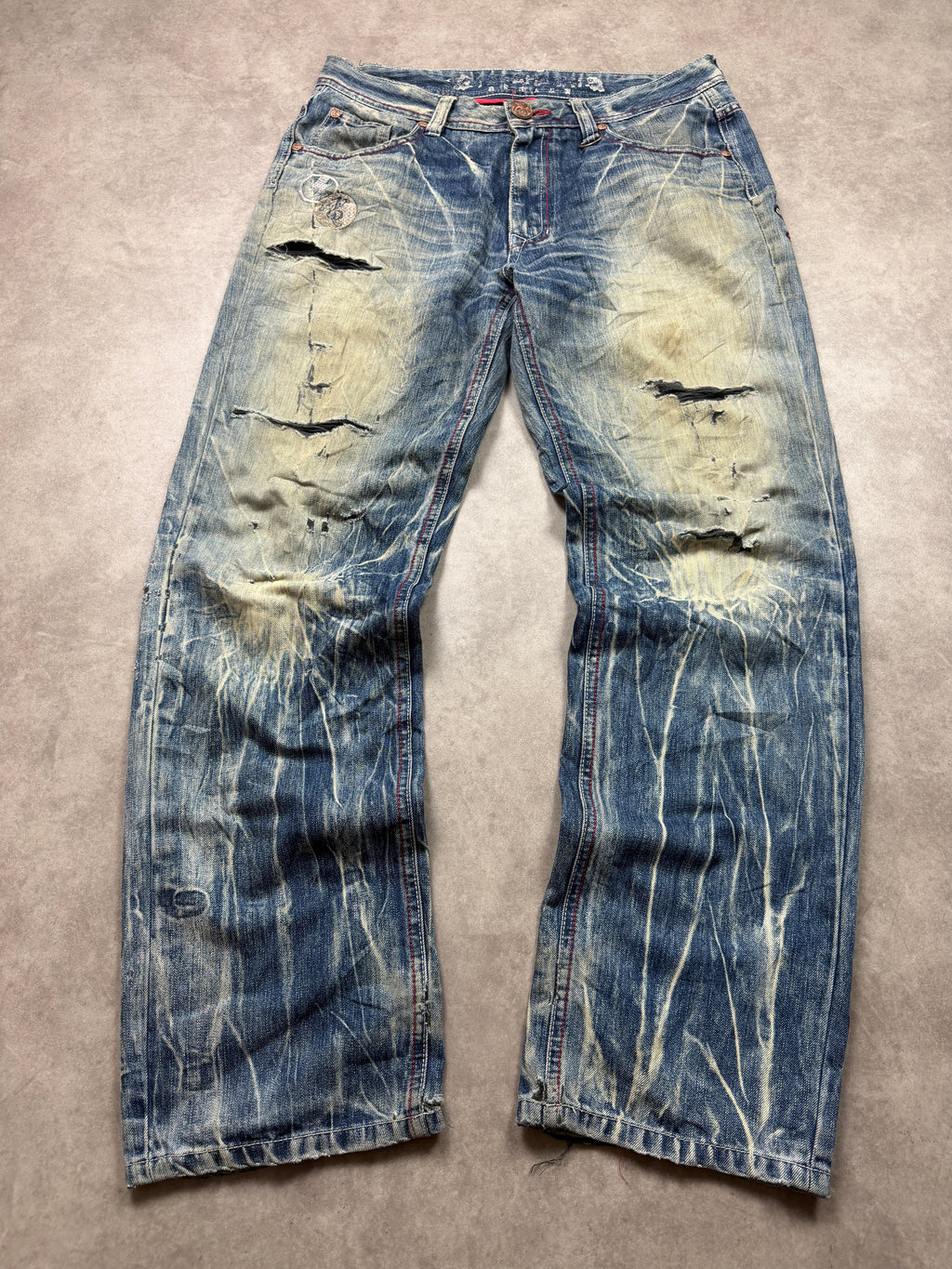 Big Train Vintage Jeans 2005 Blue Embroidery Dragon Backprint Denim Straight Herren L