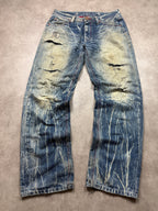 Big Train Vintage Jeans 2005 Blue Embroidery Dragon Backprint Denim Straight Herren L
