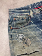 Big Train Vintage Jeans 2005 Blue Embroidery Dragon Backprint Denim Straight Herren L