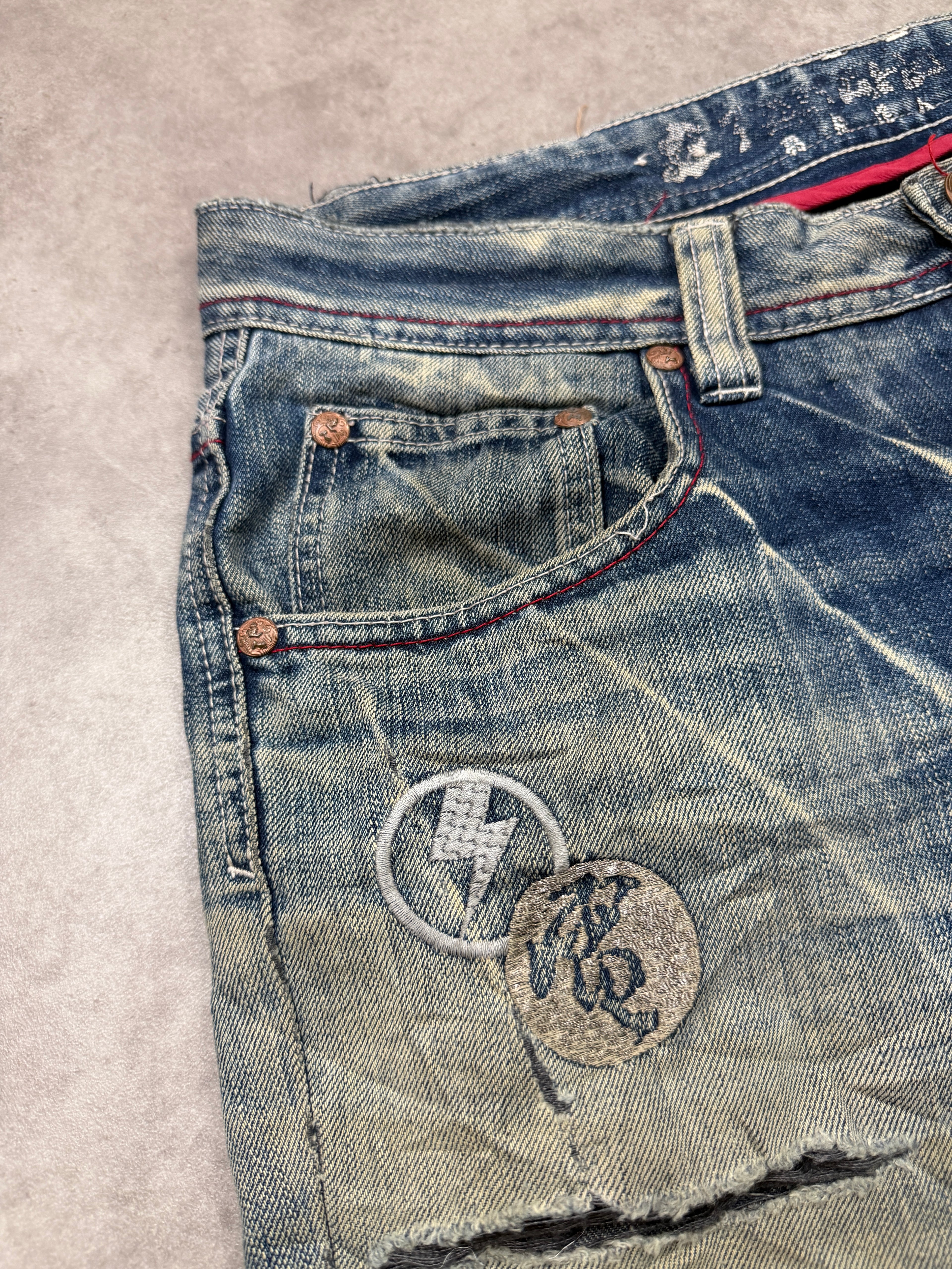 Big Train Vintage Jeans 2005 Blue Embroidery Dragon Backprint Denim Straight Herren L