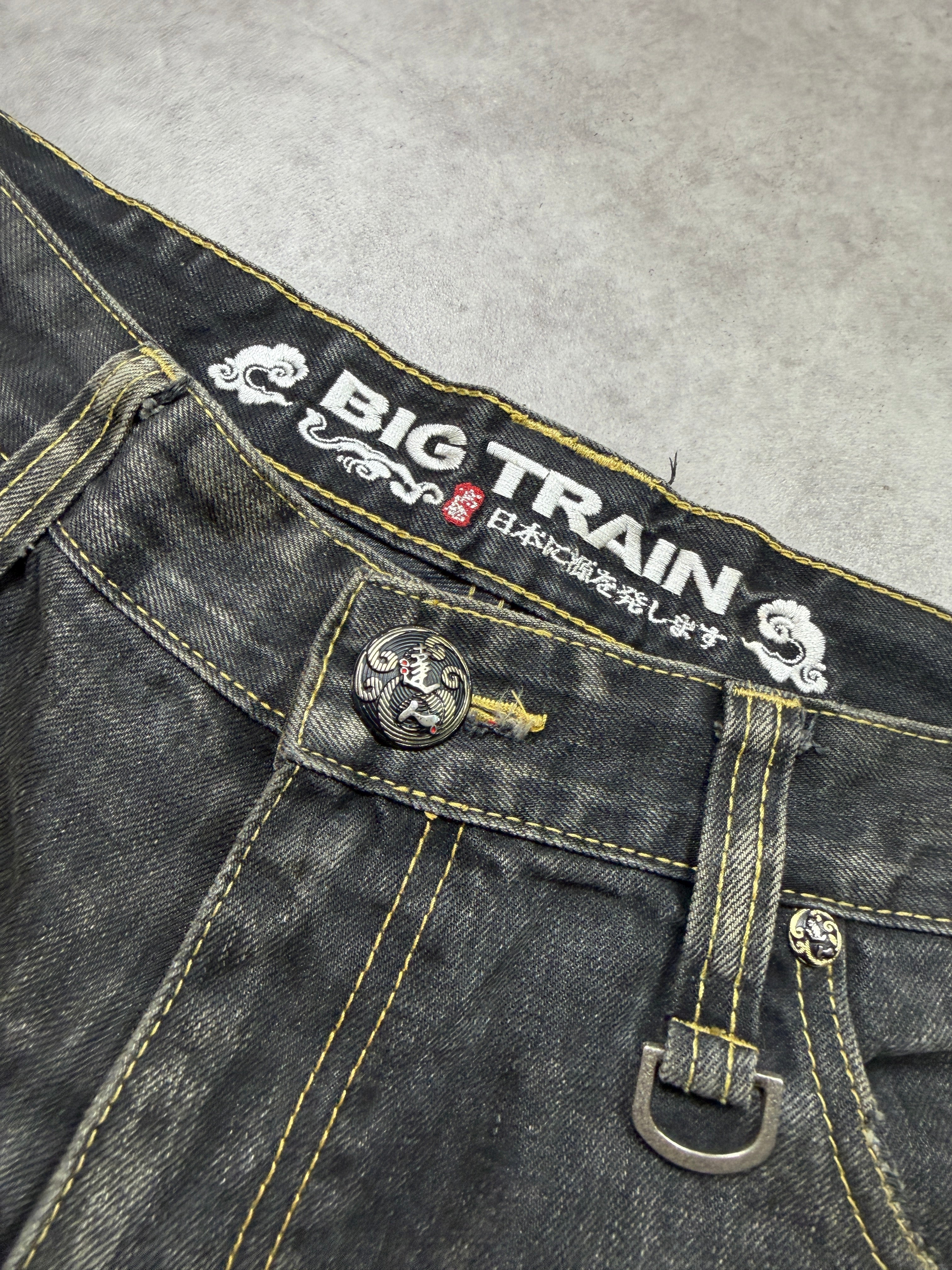 Big Train Vintage Jeans 2005 Black Embroidery Warrior Backprint Denim Straight Herren L