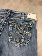 Silver Vintage Jeans Backprint Y2K Bootcut Fit 2006 M Damen