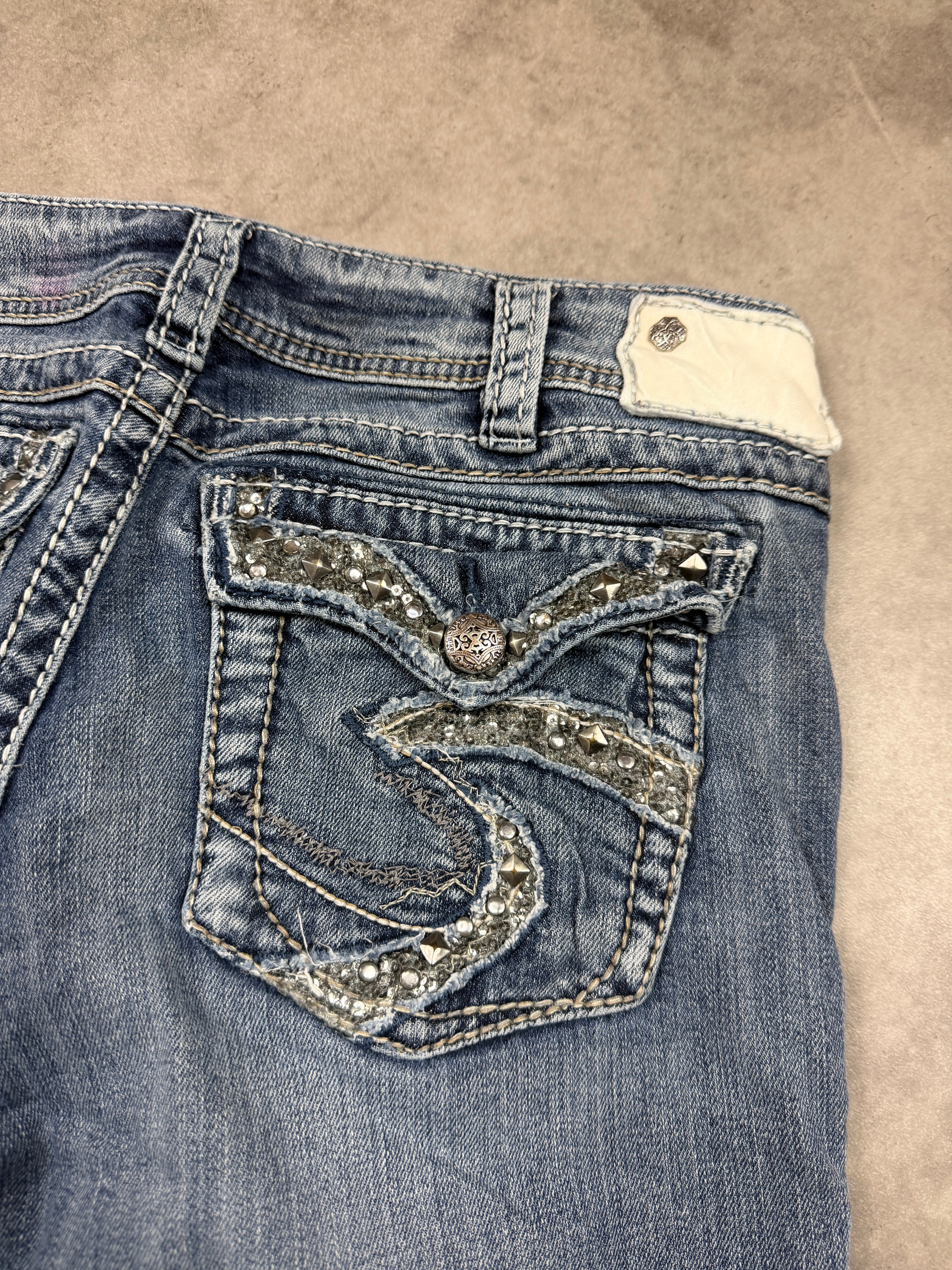 Silver Vintage Jeans Backprint Y2K Bootcut Fit 2006 M Damen