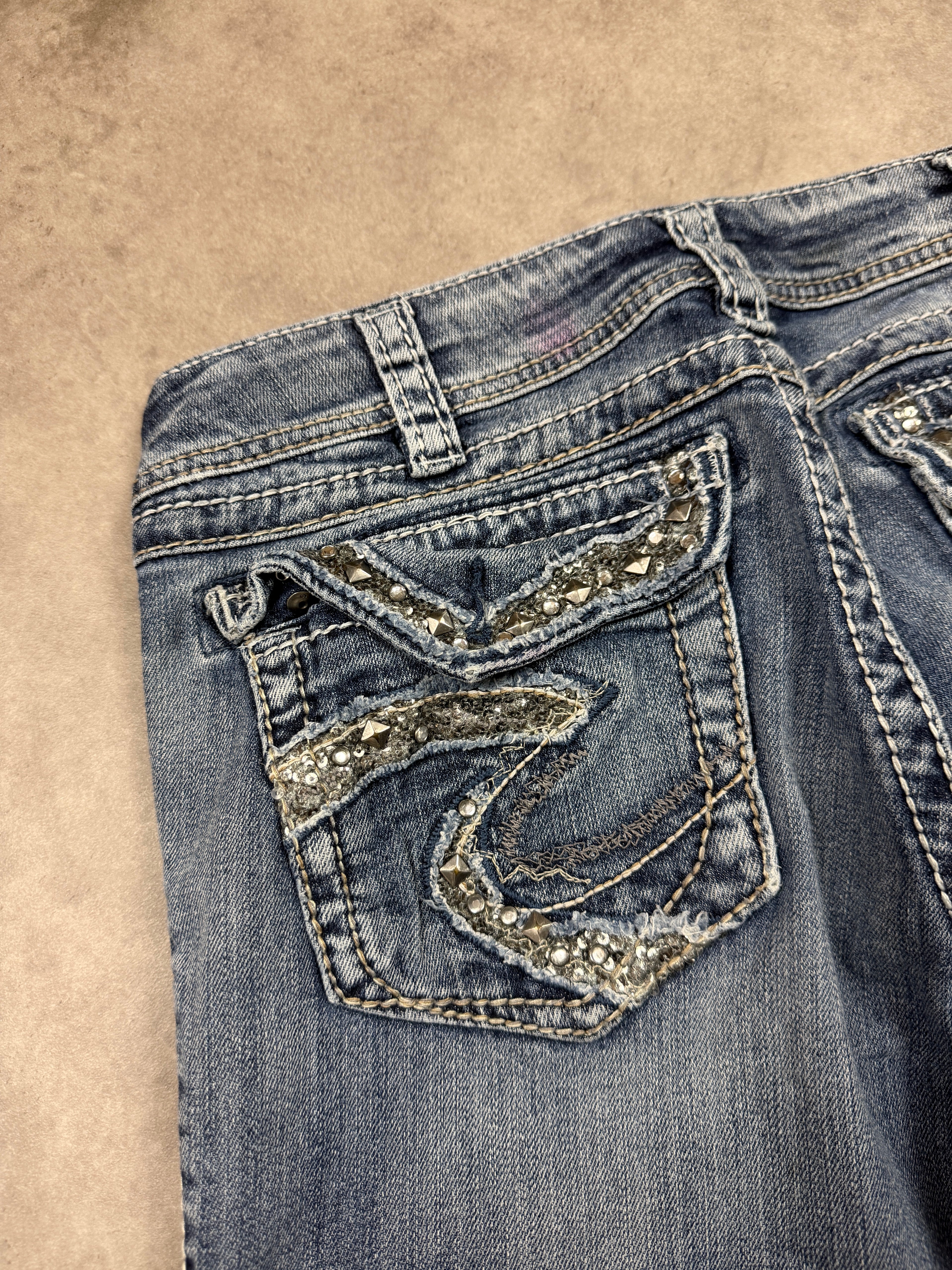 Silver Vintage Jeans Backprint Y2K Bootcut Fit 2006 M Damen