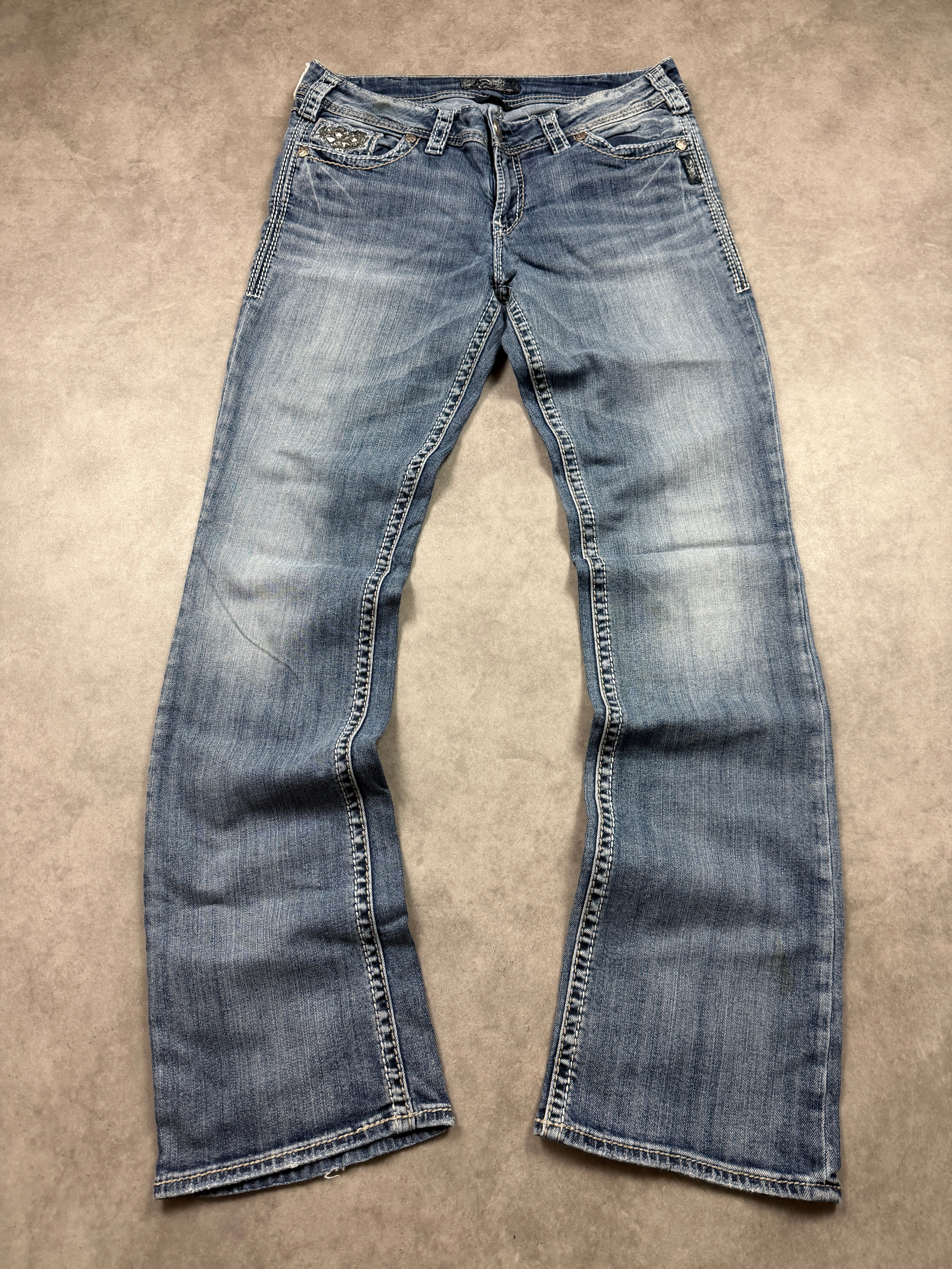 Silver Vintage Jeans Backprint Y2K Bootcut Fit 2006 M Damen