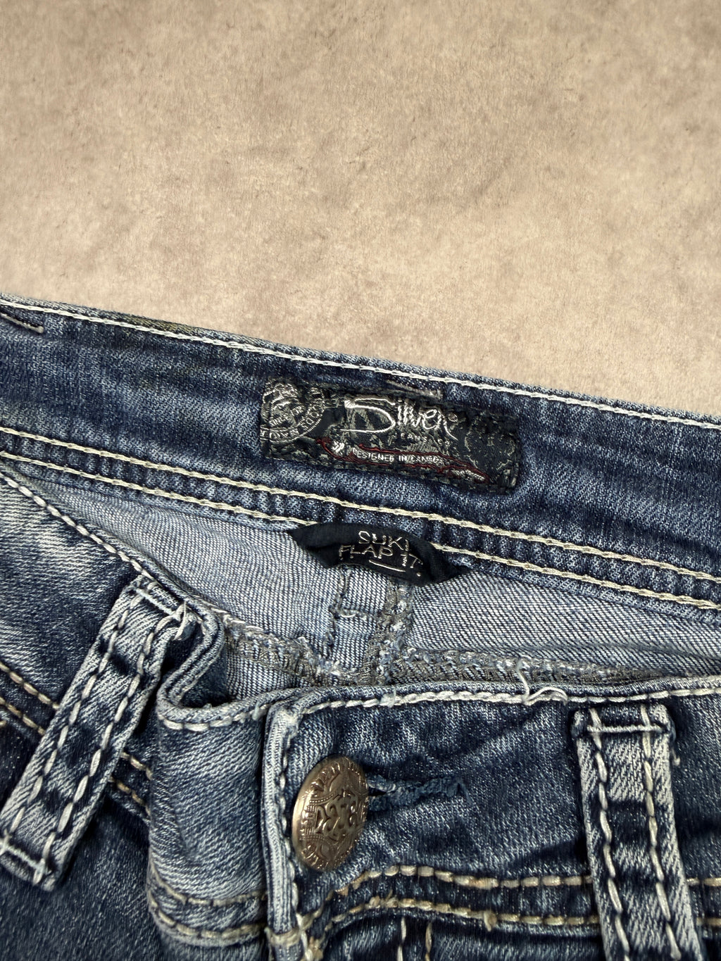 Silver Vintage Jeans Backprint Y2K Bootcut Fit 2006 M Damen