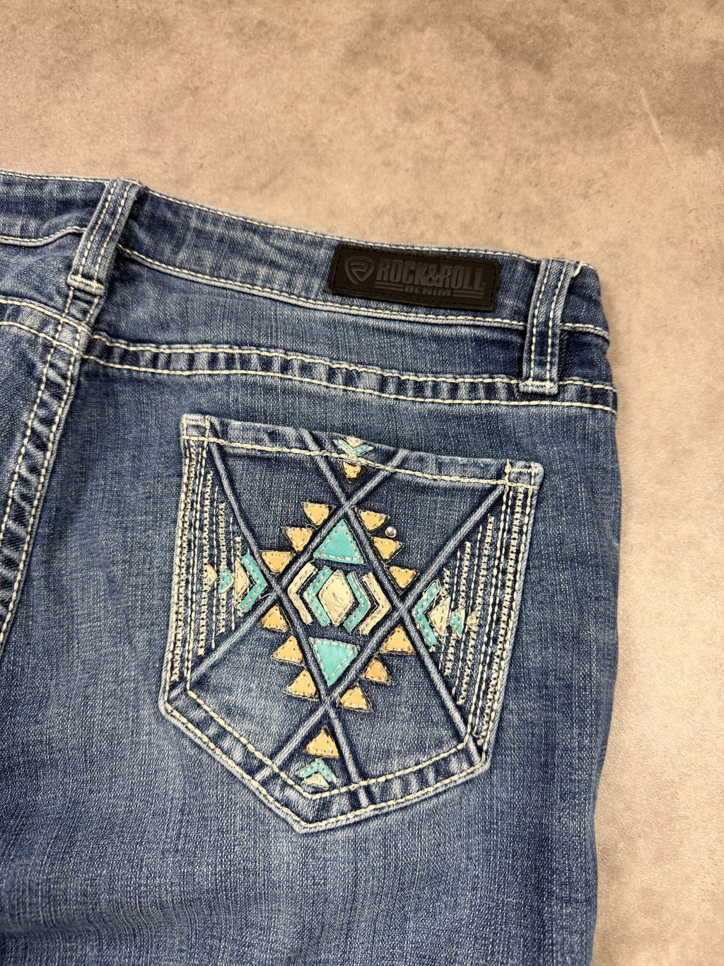 Rock & Roll Vintage Denim Jeans Backprint Bootcut Fit 2000s Damen M