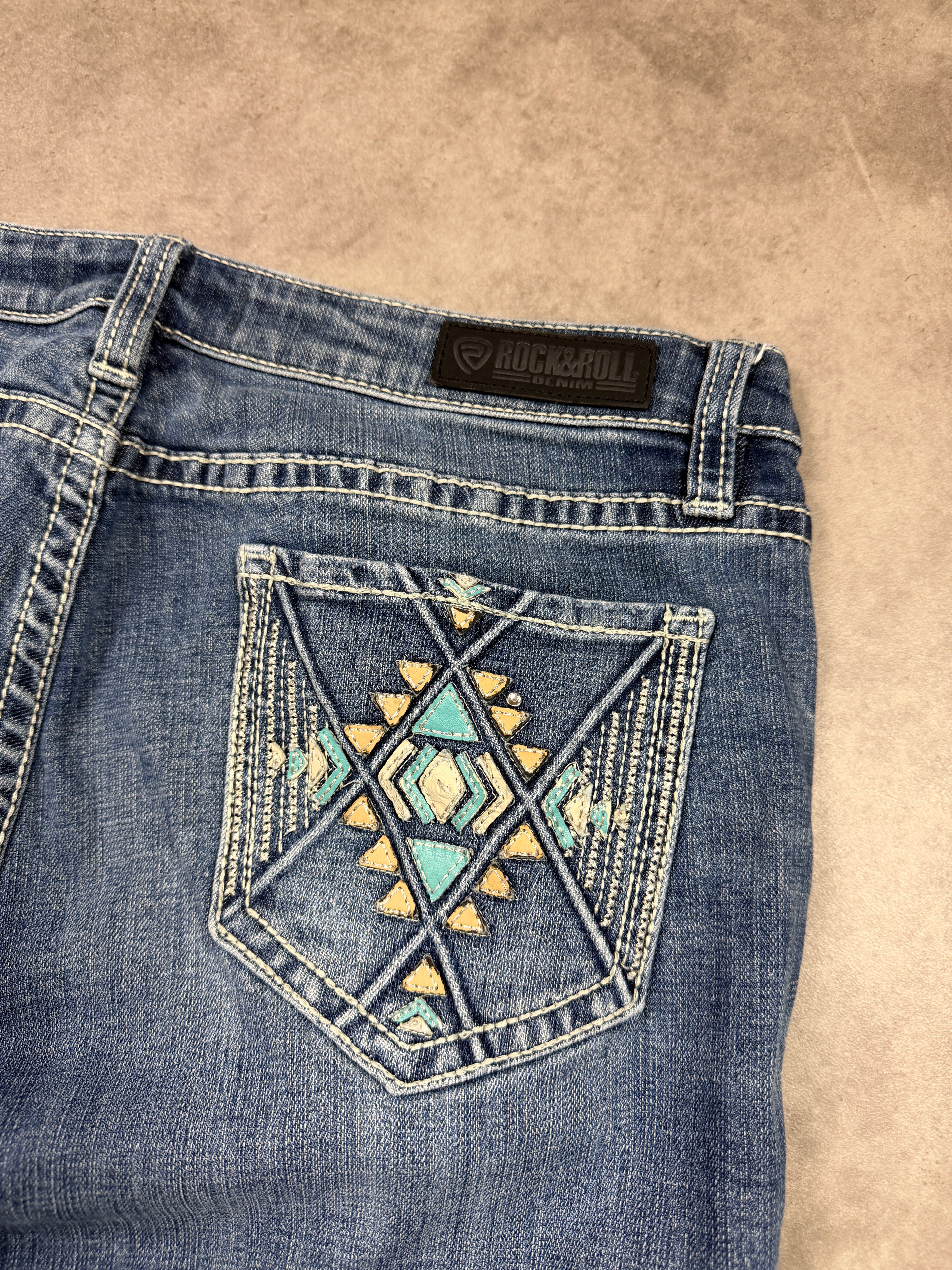 Rock & Roll Vintage Denim Jeans Backprint Bootcut Fit 2000s Damen M