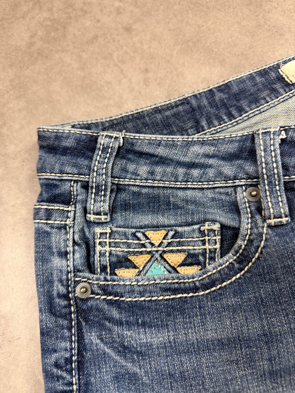 Rock & Roll Vintage Denim Jeans Backprint Bootcut Fit 2000s Damen M