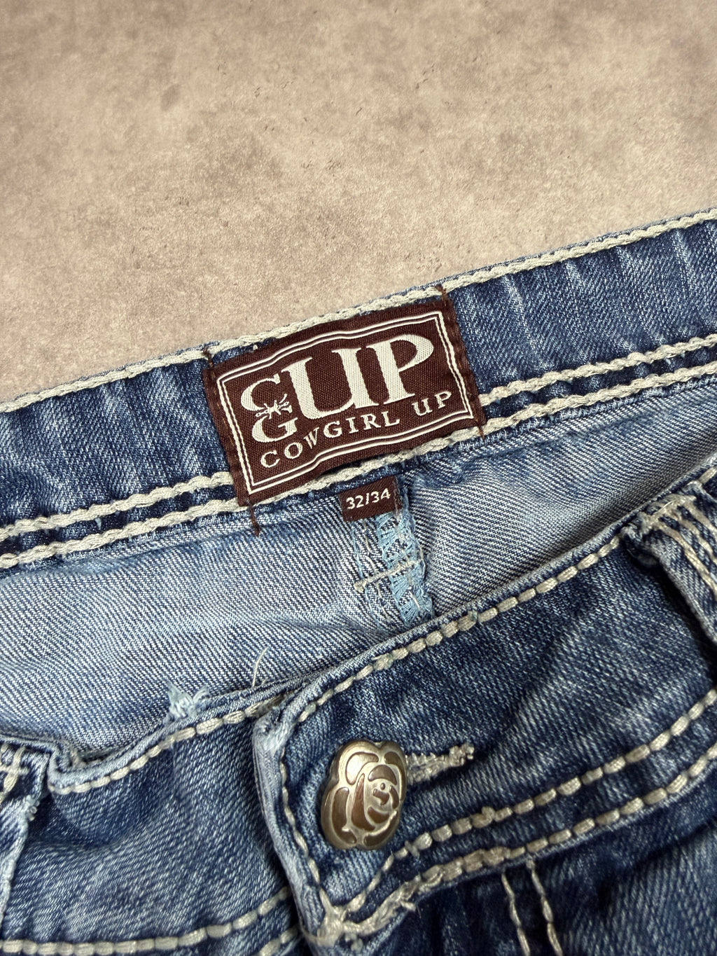 Cowgirl Up Vintage Jeans Backprint Y2K Straight Fit 2005 L