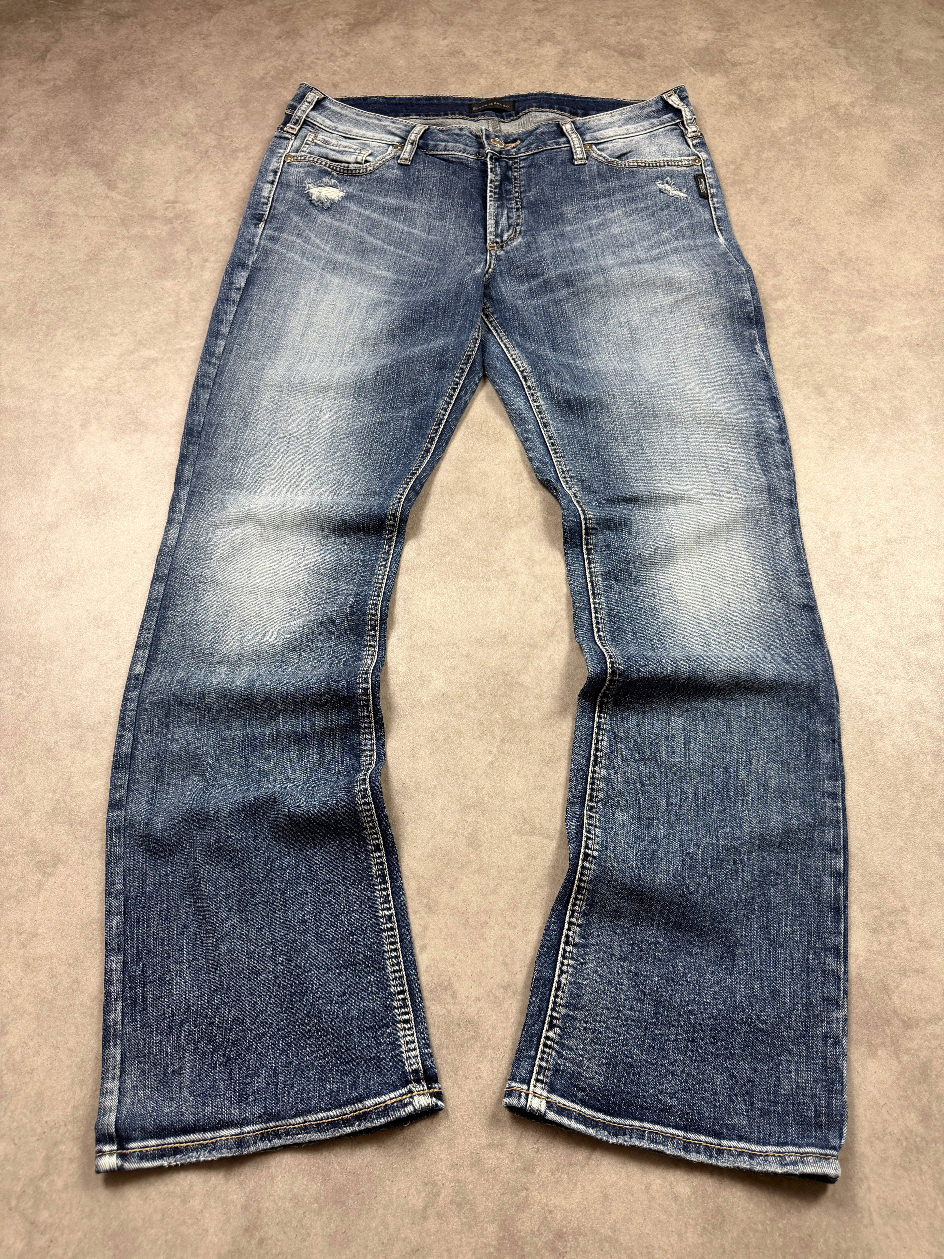 Silver Vintage Jeans Backprint Y2K Bootcut Fit 2005 M