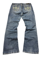 Rock & Roll Vintage Denim Jeans Backprint Bootcut Fit 2000s Damen M