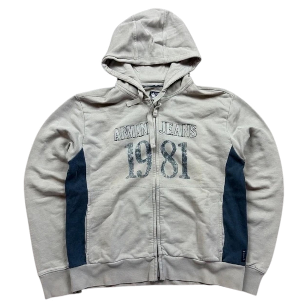Armani Jeans Vintage Zip Hoodie 2008 Beige XL