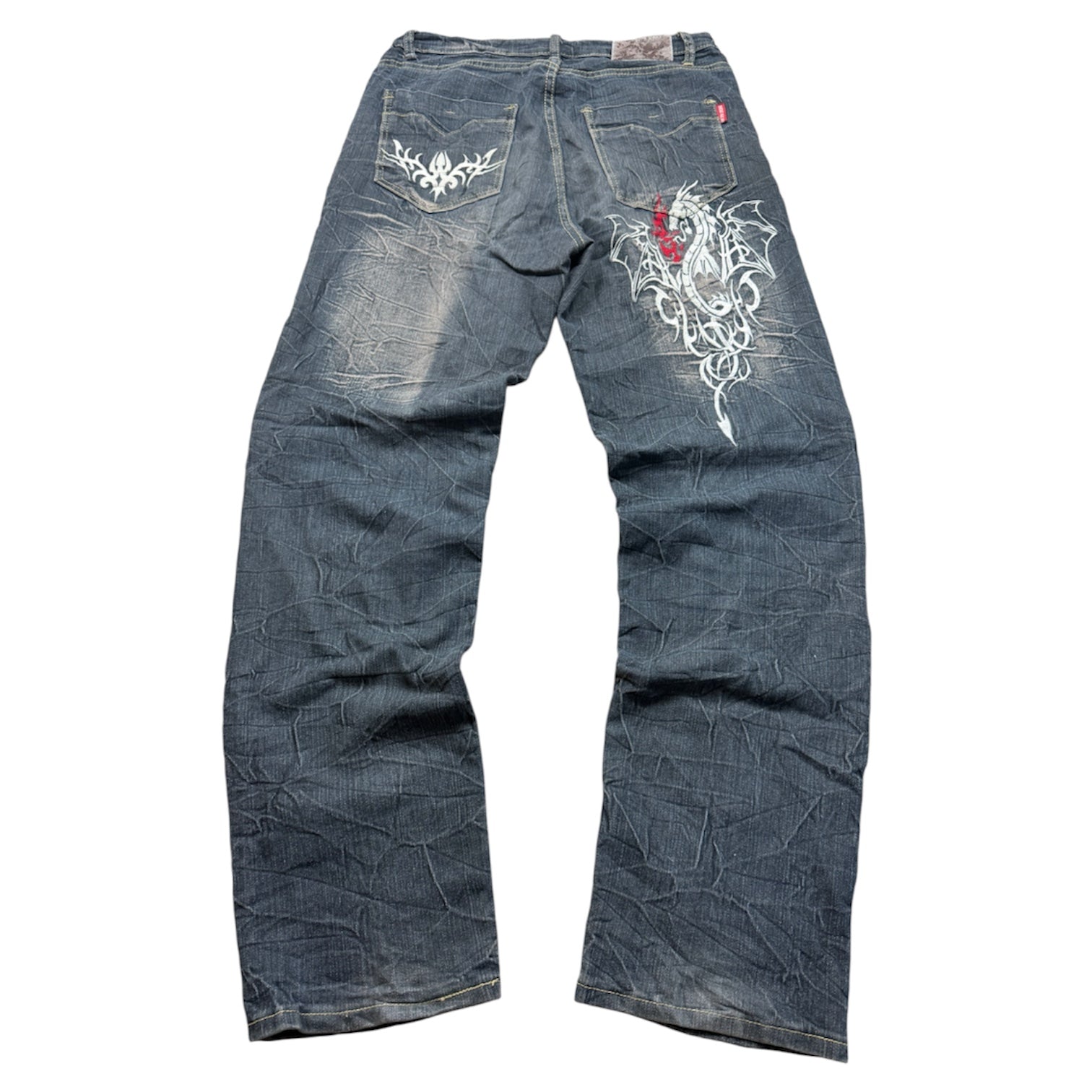 Sheg Yuehan Vintage Jeans 2005 Dragon Print Straight Herren L