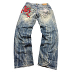 Big Train Vintage Jeans 2005 Blue Embroidery Dragon Backprint Denim Straight Herren L