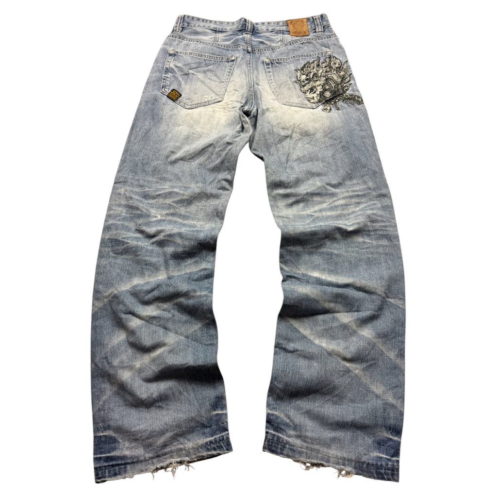 Jizo Vintage Jeans 2005 Blue Dragon Backprint Denim  Straight Herren M